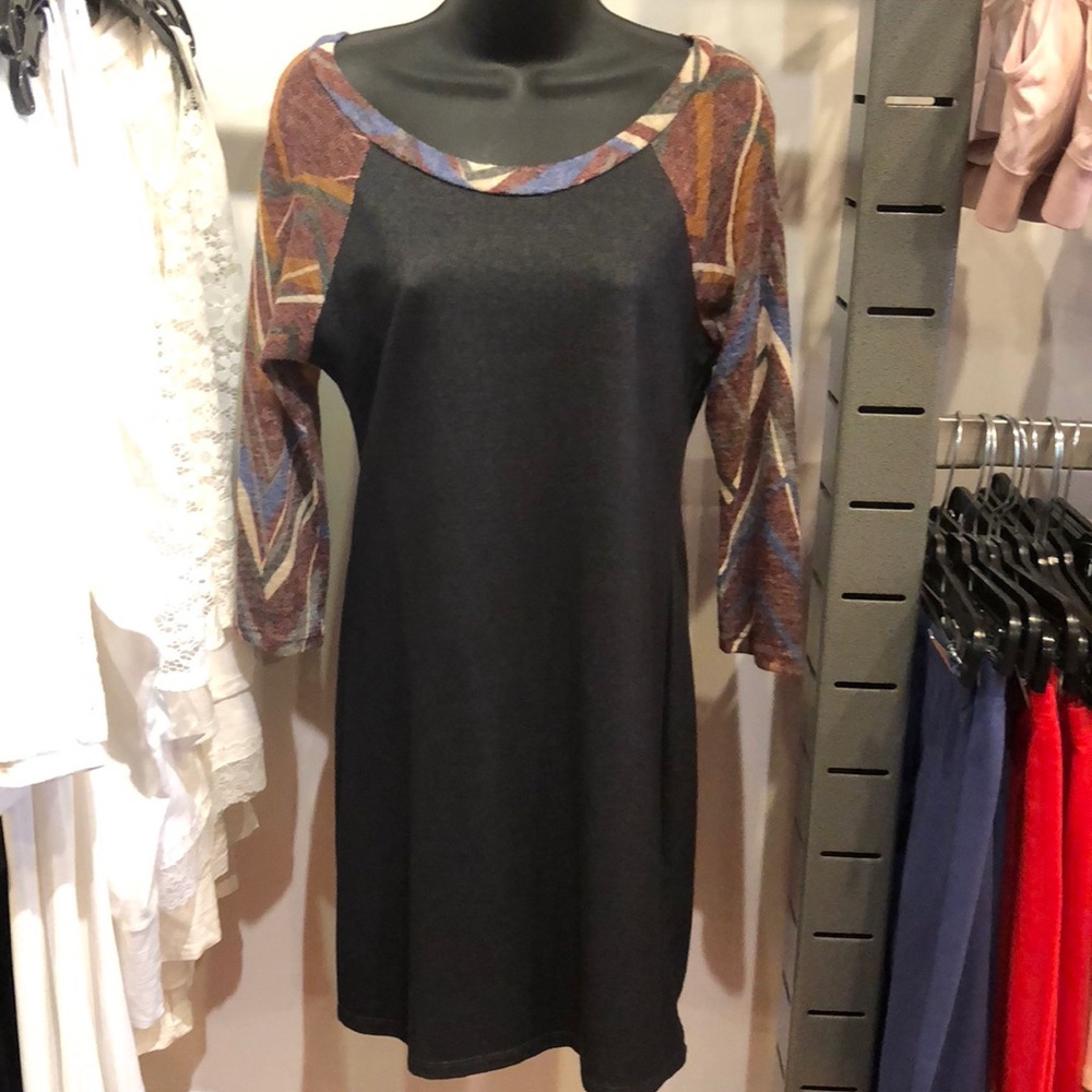 Lime & Chili Denim & Print Sleeve Dress